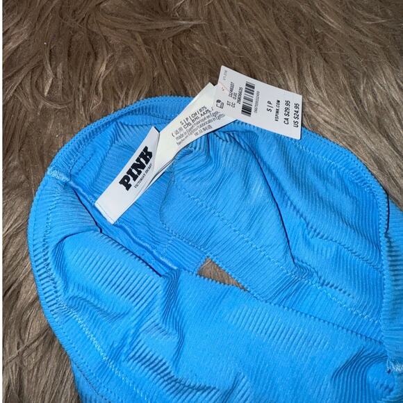 New VS PINK Ribbed Strapless Bandeau Blue size S - Picture 3 of 6